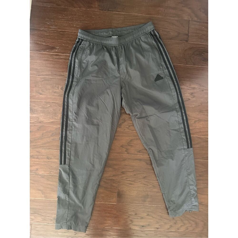 Adidas Gray Black Adjustable Zipper Ankle Track Pants Large